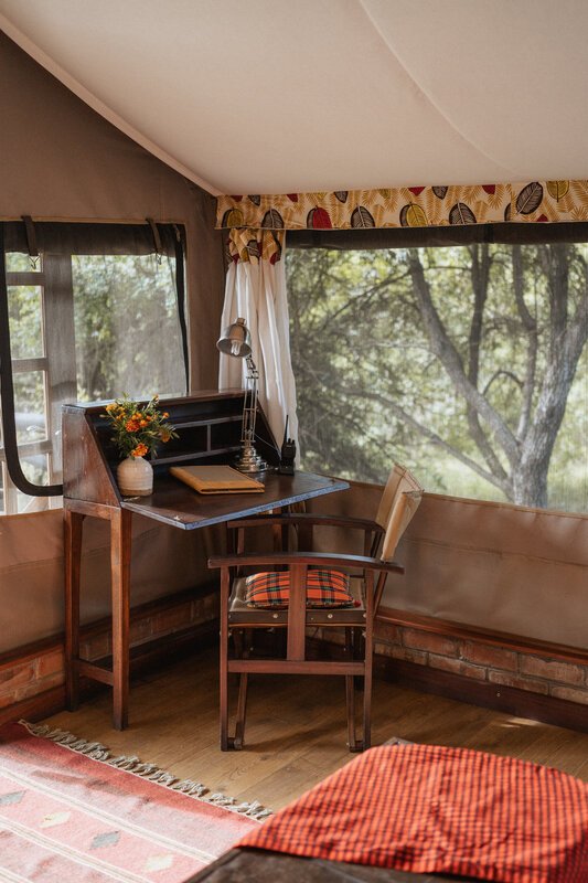 Classic tent interior with Mara view