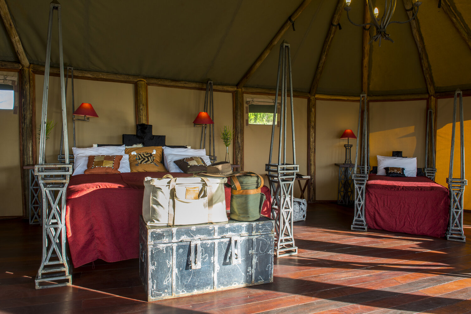 Family Deluxe Tent interior with separate beds at Kilima Camp